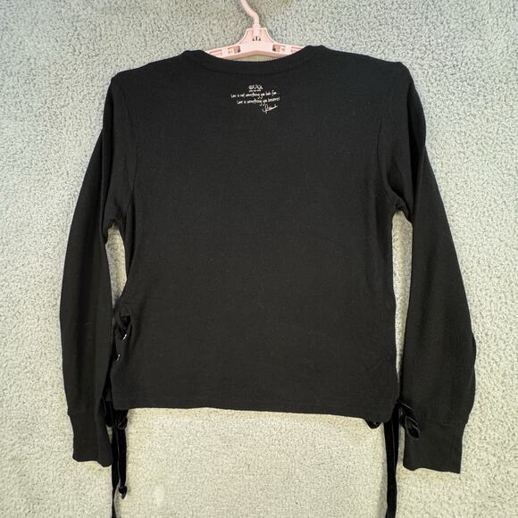 Peace Love World Womens Black Crazy in Love Crop Sweatshirt Side Tie Bows - Picture 8 of 13